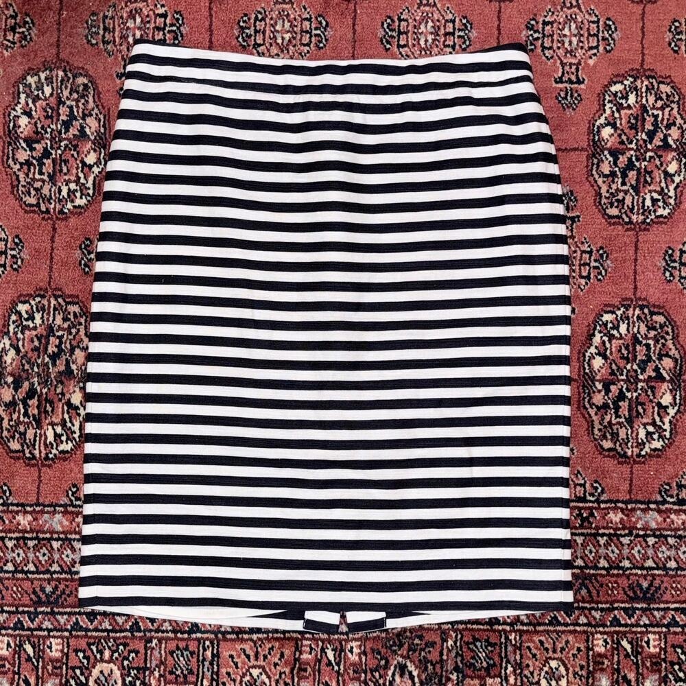 J.Crew No. 2 Pencil Skirt Nautical Striped Linen/Cotton Blend Navy Blue‎ & White